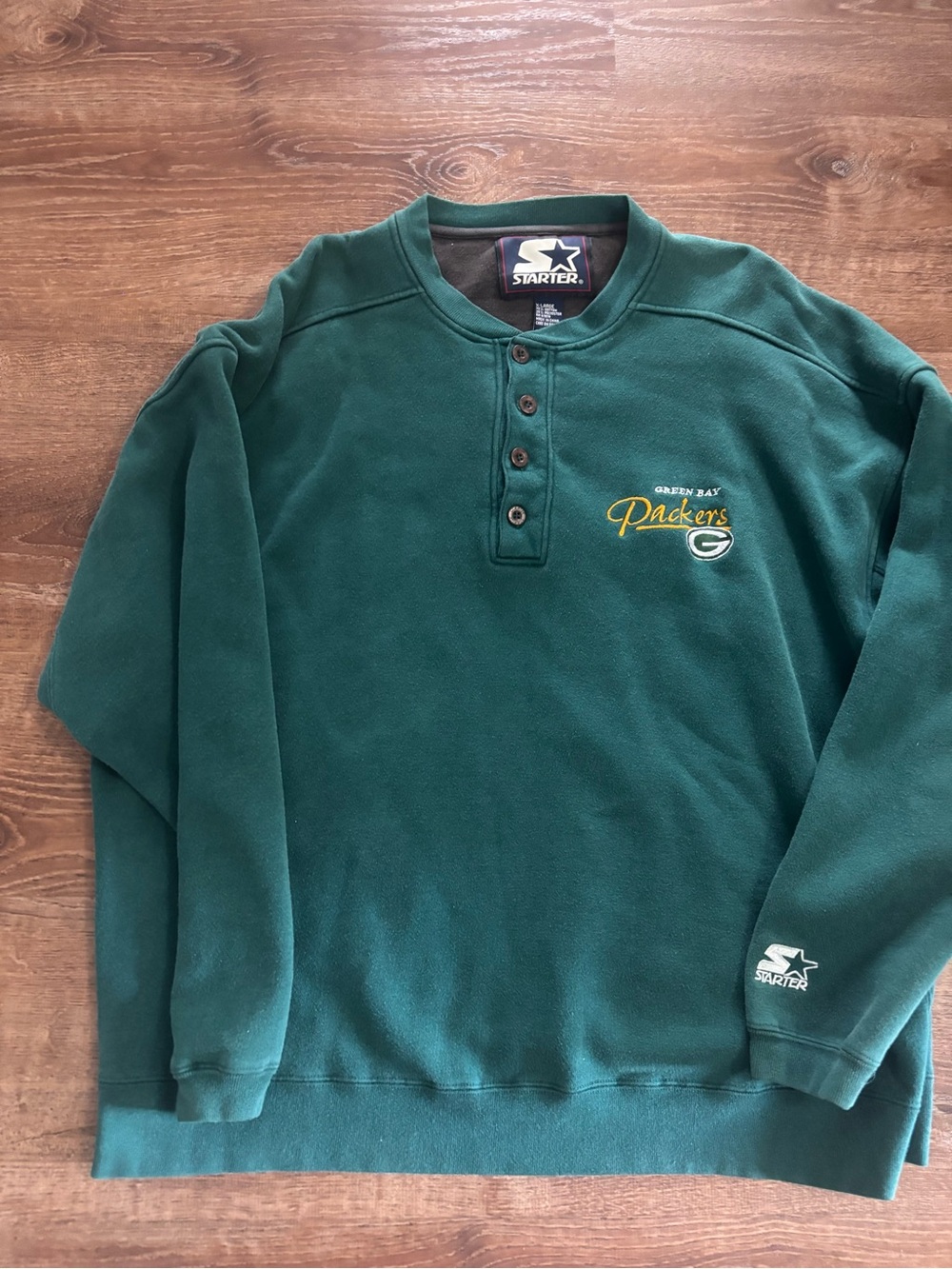VTG Starter Green Bay Packers Henley Sweatshirt XL Green Embroidered Pullover
